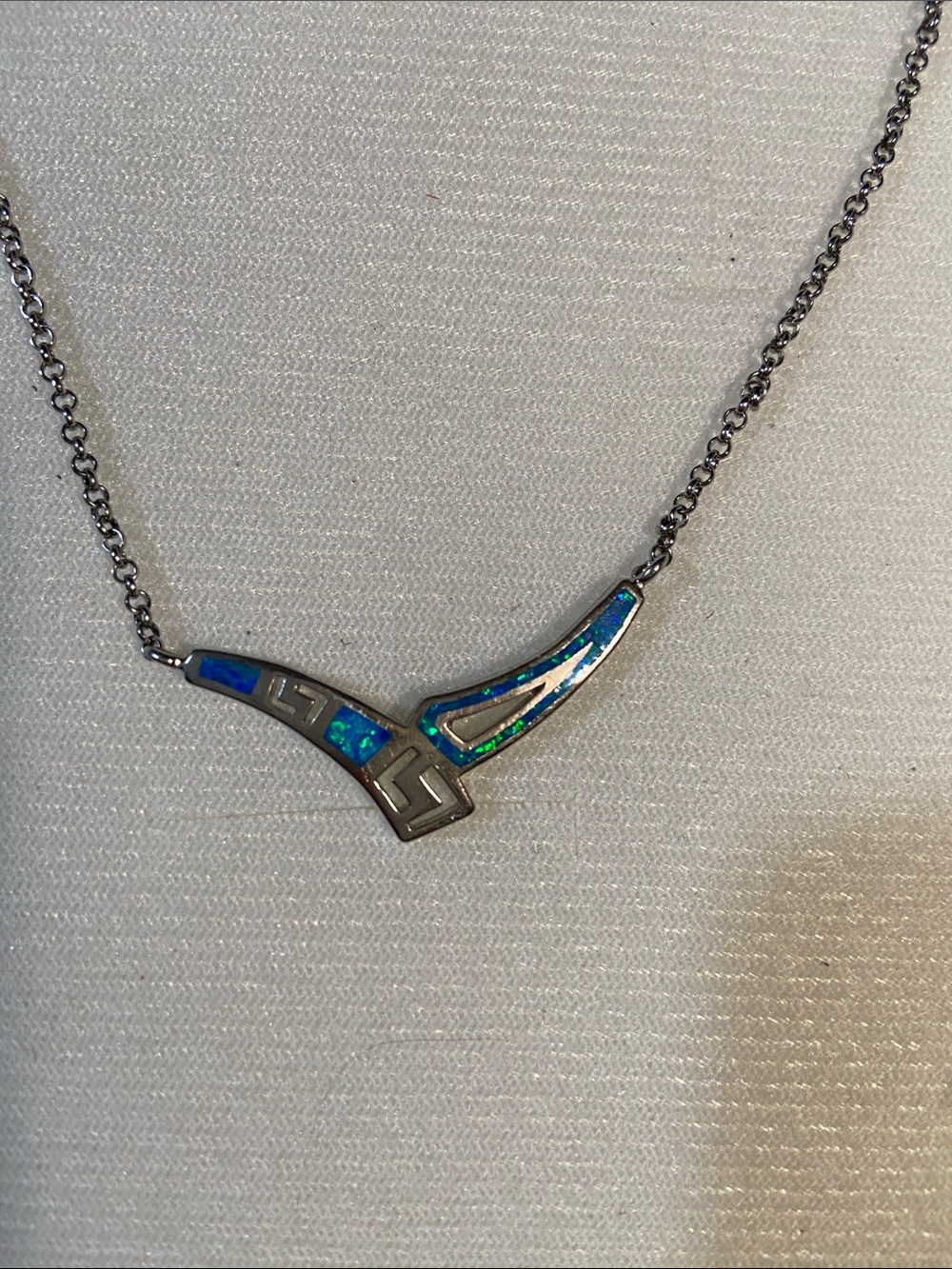 Los Cinco Soles Vintage Sterling Silver Necklace with Opal Accents